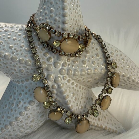 VINTAGE CITRINE & FAUX AGATE NECKLACE AND BRACELET - Picture 2 of 8